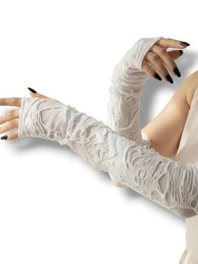 White Bandage Shredded Fingerless Gloves Mummy Zombie Arm Covers